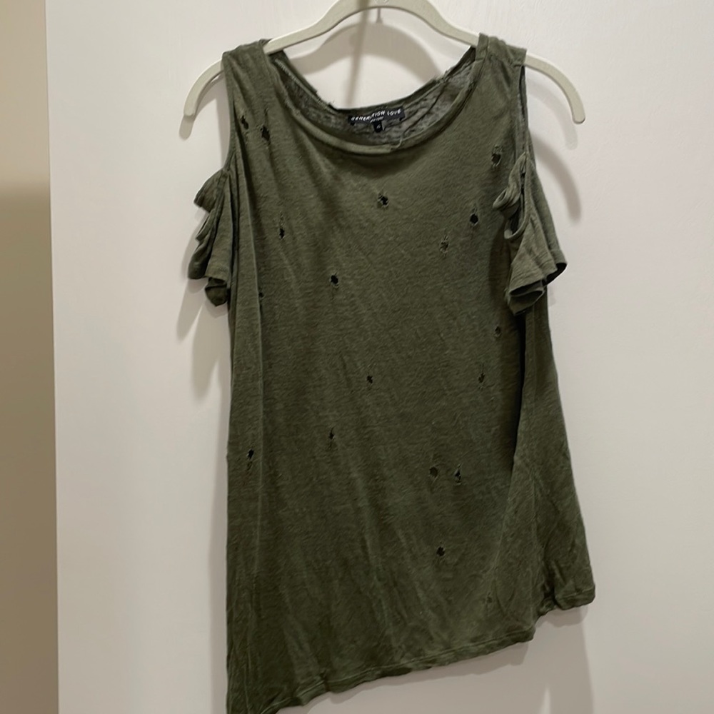 Generation Love Distressed Cold Shoulder Top. Size S